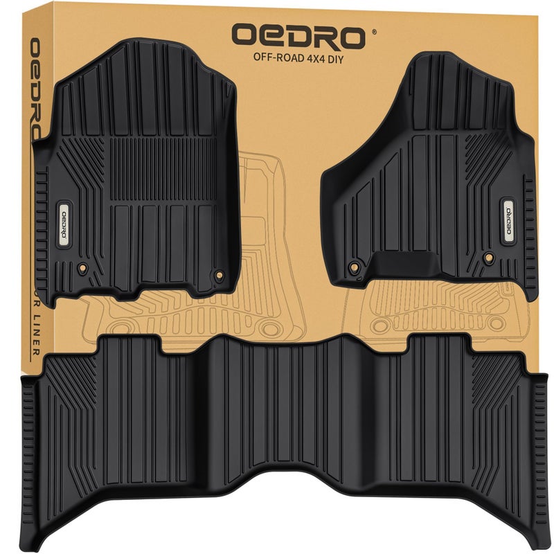 OEDRO Upgraded Floor Mats Fit for 20122018 Dodge Ram 150025003500 Crew Cab 20192024 Dodge Ram 1500 Classic Crew Cab TPE AllWeather 1st and 2nd Row Full Set Liners Black