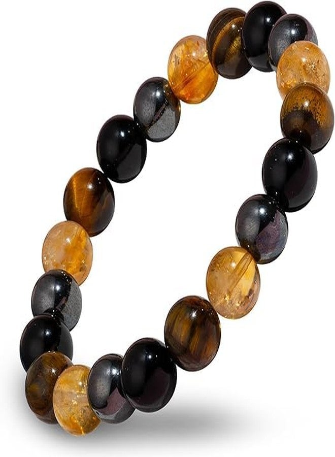 Sukhad Natural Tiger Eye & Black Agate Beaded Bracelet for Men & Women | Stretchable Elastic Crystal Healing Bracelet | Stylish Unisex Fashion Jewelry (8mm Beads) - Image 1
