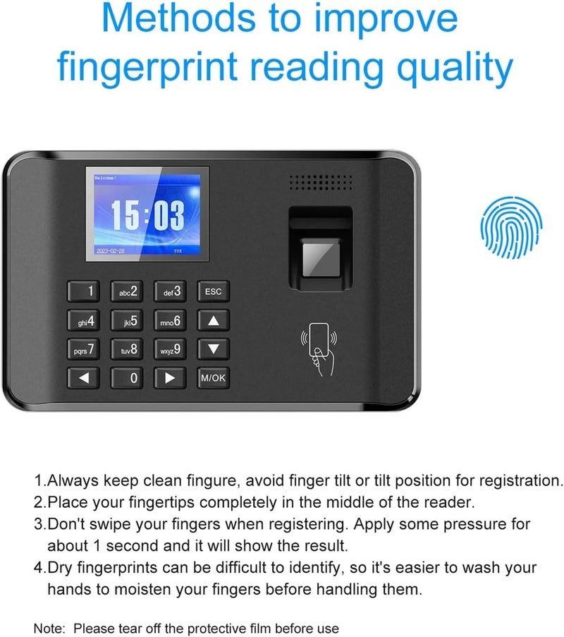 All governorates deliver Clocking in Machine, Intelligent Biometric Fingerprint Password Attendance Machine Time Clock Employee Checking-in Recorder 2.4 inch LCD Screen Field tested quality Global simple assemble options Varied size selections Remote area delivery Stable base Workday cycle fulfillment All space matching look Organized shipment arrange All usage compatible Leakproof sealed Global trendy simple build Upgraded simple practical design Easy transit optimized build Fast warehouse picking Easy handling optimized design Multi-use well optimized build Global standard processed material Precision made Global flexible assemble picks Long term use design Flexible use switching Wear resistant upgraded material Long lifespan Multi-hub shipment dispatch - Image 2