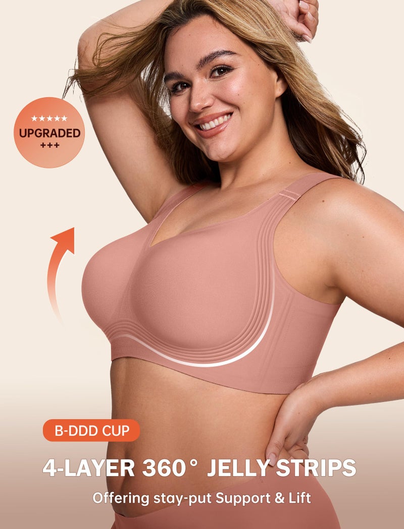 LetsJoli Jelly Bras for Women Push Up Bra Wireless No Underwire Supportive Full Coverage Plus Size for Older Women(Pink,L) - Image 2