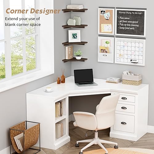 Forbena Floating Corner Shelves for Wall Set of 4, Small Corner Bookshelf for Bedroom Books, Round Wooden Corner Shelf Wall Mount for Bathroom Plants, Kitchen, Living Room Decor (Dark Brown) - Image 4