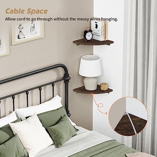 Forbena Floating Corner Shelves for Wall Set of 4, Small Corner Bookshelf for Bedroom Books, Round Wooden Corner Shelf Wall Mount for Bathroom Plants, Kitchen, Living Room Decor (Dark Brown) - Image 3