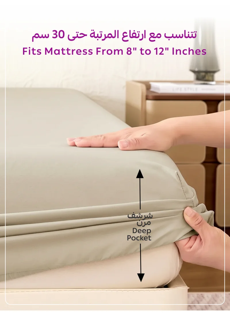 Donetella Fog 1 Pcs Queen Fitted Sheet 160x200 cm | OEKO-TEX Certified Brushed Microfiber Deep Pocket Sheet with All Around Elastic | Ultra Soft, Wrinkle Resistant, Easy Care, Safe for Sensitive Skin  | Best Price UAE