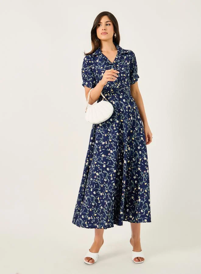 Styli All-Over Floral Printed A-Line Maxi Dress