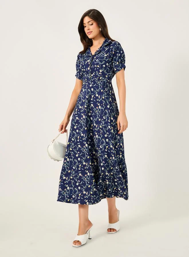 Styli All-Over Floral Printed A-Line Maxi Dress