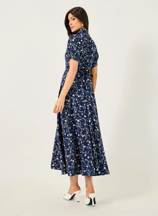 Styli All-Over Floral Printed A-Line Maxi Dress