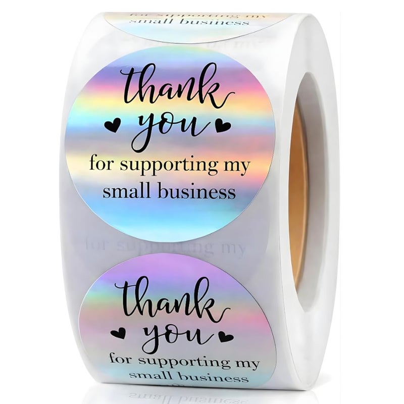IBAKE 500 PCS Holographic Thank You for Supporting My Small Business Stickers â€“ 1.5 Inch Round Self-Adhesive Waterproof Labels â€“ Eye-Catching Packaging Seals for Orders, Gift Bags, Boxes & Envelopes - Image 1