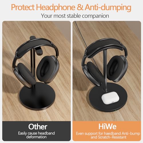 HiWe Headphone Stand with Wireless Charger, Gaming Headset Holder Hanger Rack 2 IN 1 Wireless Charging Station Dock for iPhone 15/14/13/12/11 Series, Samsung, AirPods Pro/3/2 and Desk All Headphones, Black - Image 4