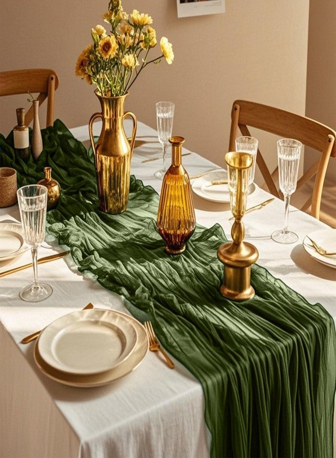 eQFeast 6 Pieces Cheesecloth Table Runners 10 Ft Gauze Table Cloth for Boho, Rustic Wedding Arch, Baby Shower Decorations Birthday Party (6, Dark Olive Green) - Image 3