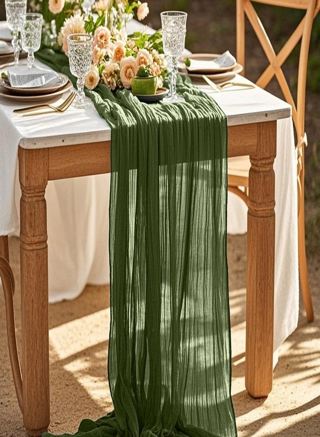 eQFeast 6 Pieces Cheesecloth Table Runners 10 Ft Gauze Table Cloth for Boho, Rustic Wedding Arch, Baby Shower Decorations Birthday Party (6, Dark Olive Green) - Image 2