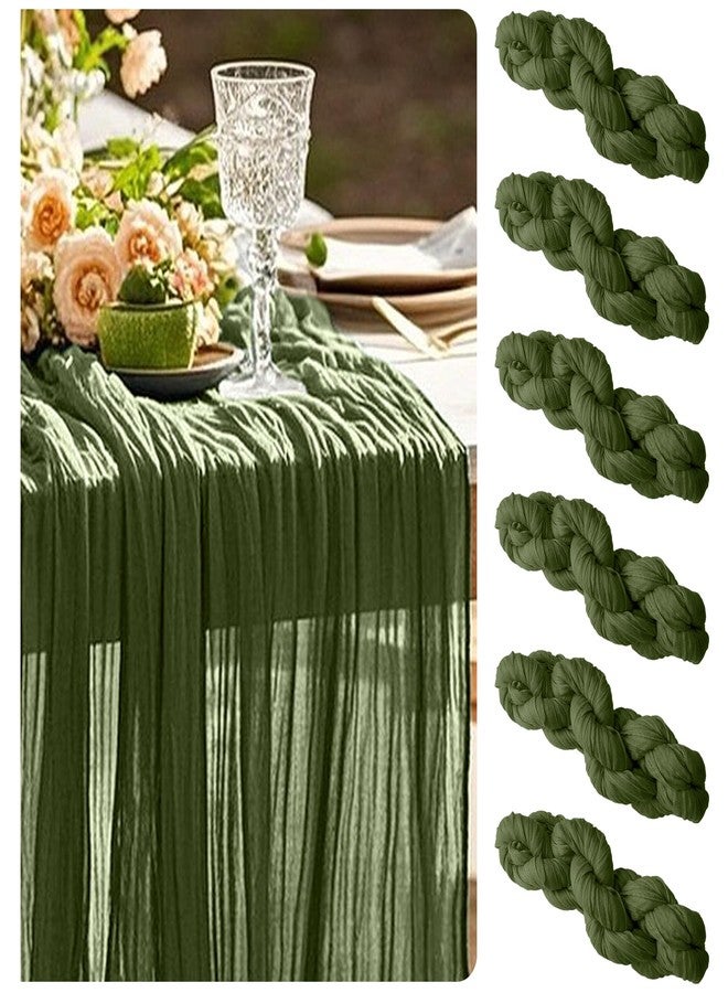 eQFeast 6 Pieces Cheesecloth Table Runners 10 Ft Gauze Table Cloth for Boho, Rustic Wedding Arch, Baby Shower Decorations Birthday Party (6, Dark Olive Green) - Image 1