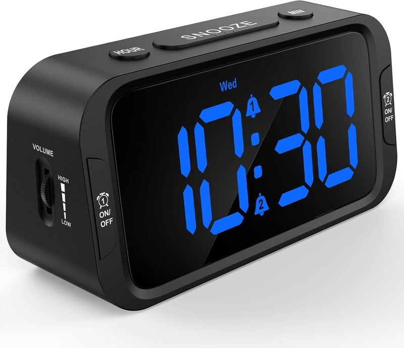 Odokee Digital Dual Alarm Clock for Bedroom, Easy to Set, 0-100% Dimmer, USB Charger, 5 Sounds Adjustable Volume, Weekday/Weekend Mode, Snooze, 12/24Hr, Battery Backup, Compact for Bedside(Blue) - Image 1