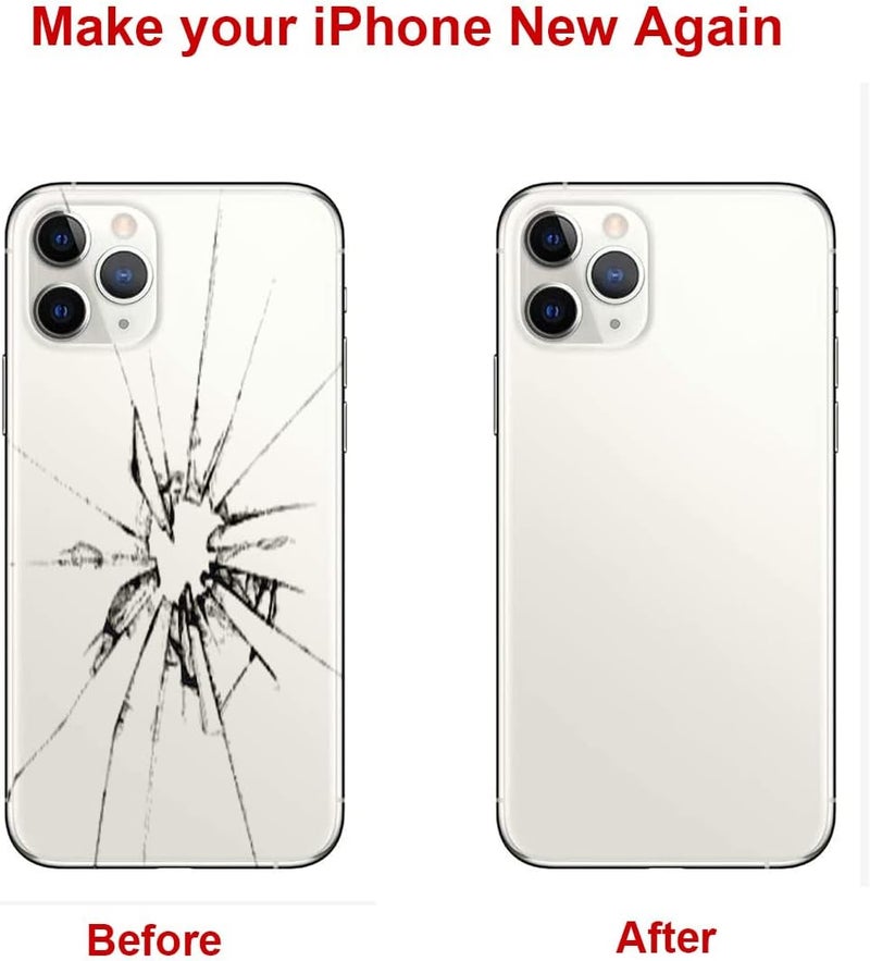 Perzework استبدال زجاج خلفي أصلي لجهاز آيفون 11 برو 5.8 بوصة مع مجموعة أدوات الإصلاح ومواد لاصقة مثبتة مسبقًا (فضي) - Image 5