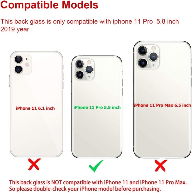 Perzework استبدال زجاج خلفي أصلي لجهاز آيفون 11 برو 5.8 بوصة مع مجموعة أدوات الإصلاح ومواد لاصقة مثبتة مسبقًا (فضي) - Image 2