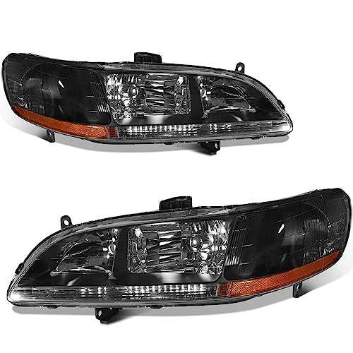 SCITOO Headlights For Honda For Accord 1998-2002 Headlamps Black Housing Amber Reflector Clear Lens Driver and Passenger Side - Image 1
