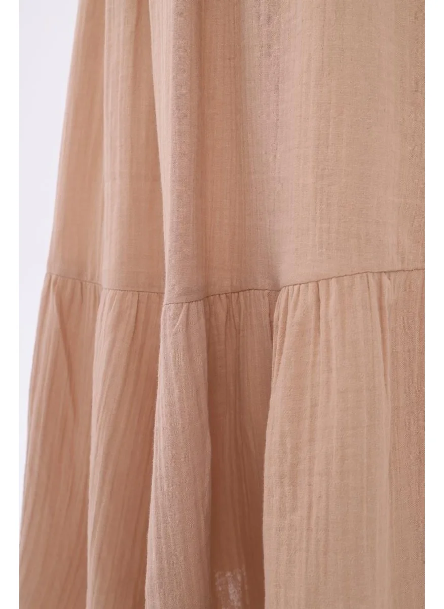 Allday BEIGE-100% Cotton Flared Skirt