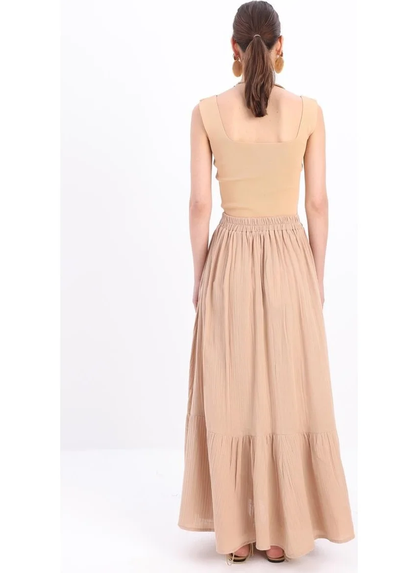 Allday BEIGE-100% Cotton Flared Skirt