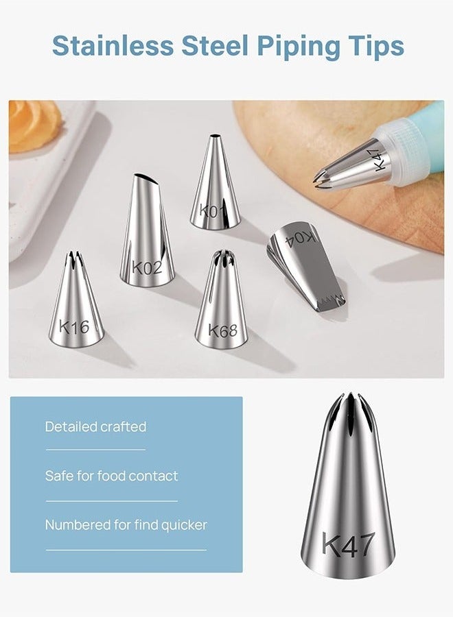 Bukela Piping Bags and Tips Set, Cakes Decorating Supplies Kit with 100pcs 12 Inch Pastry Bags, 16 Piping Tips, 3 Cake Scraper, 2 Couplers, 2 Bag Ties, Simple and Convenient Baking Supplies Set - Image 3