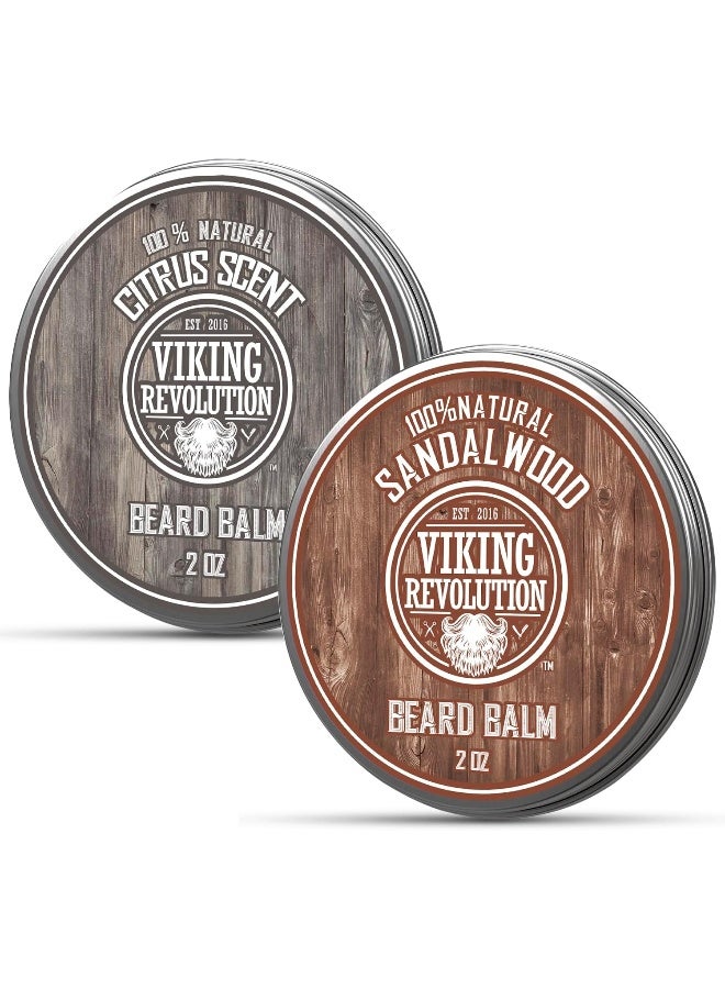 Viking Revolution Beard Balm All Natural Grooming Treatment With Argan Oil & Mango Butter Strengthens & Softens Beards & Mustaches Citrus & Sandalwood Leave In Conditioner Wax For Men 2 Pack - Image 1
