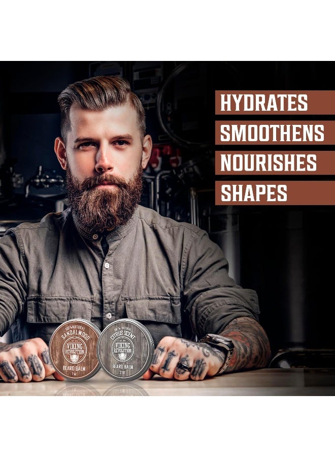 Viking Revolution Beard Balm All Natural Grooming Treatment With Argan Oil & Mango Butter Strengthens & Softens Beards & Mustaches Citrus & Sandalwood Leave In Conditioner Wax For Men 2 Pack - Image 2
