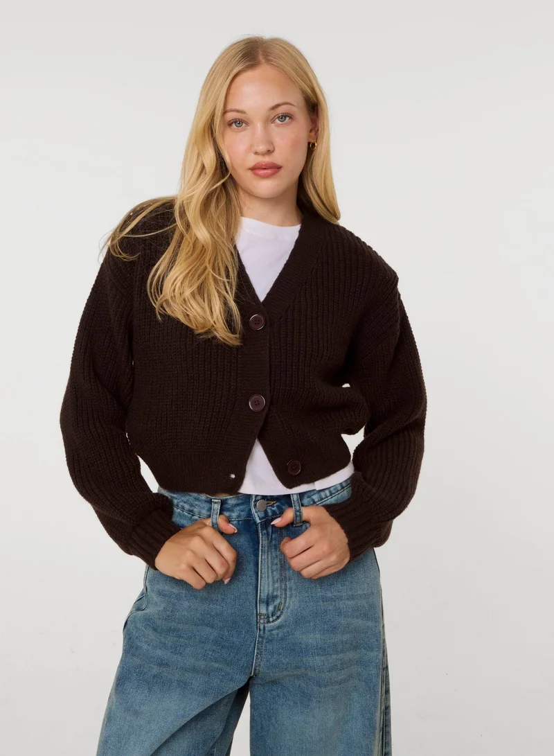 بينك فانيلا Cropped Button Cardigan