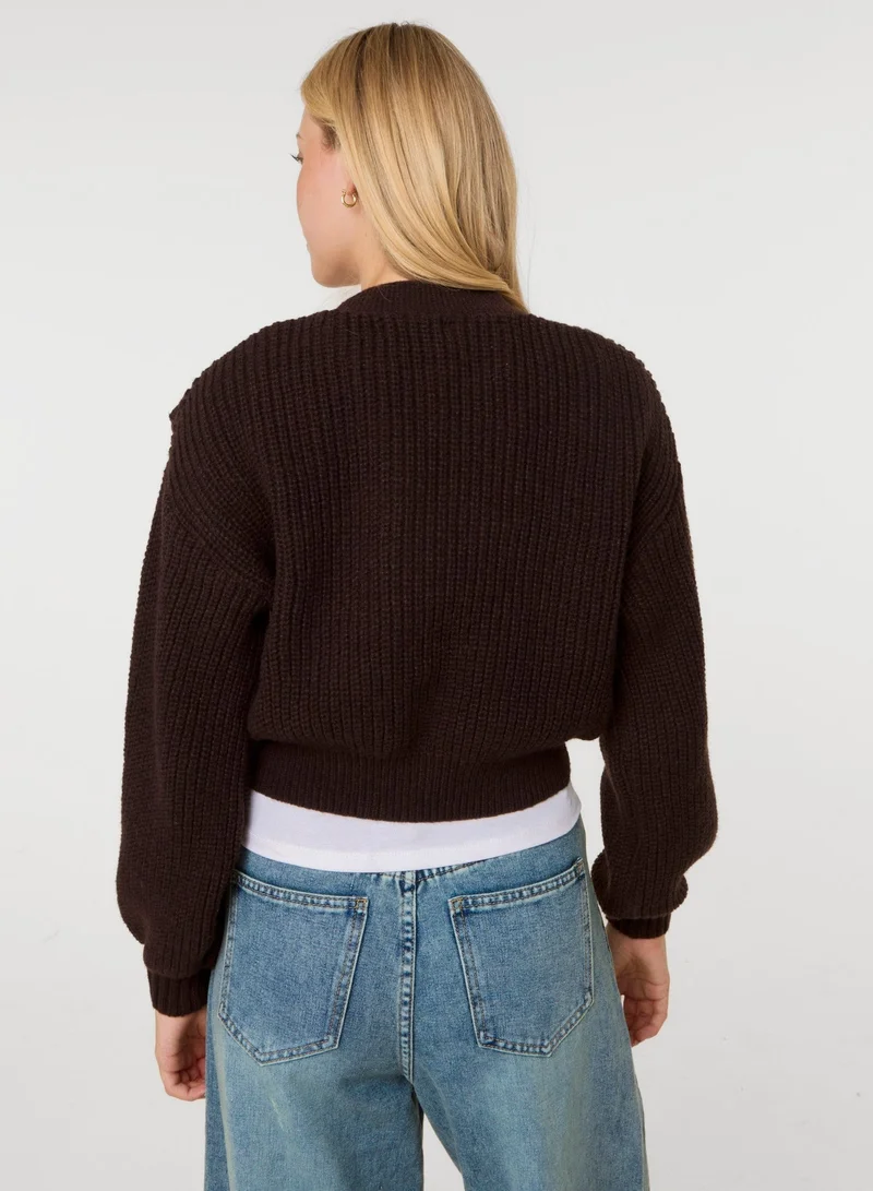 بينك فانيلا Cropped Button Cardigan
