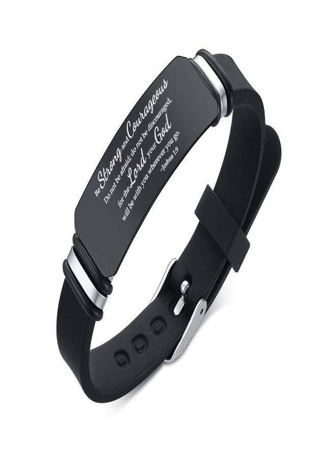 VNOX Joshua 1:9 Religious Inspirational Bible Quote Personalized Silicone Watch Bands Bracelet Motivational Encouragement ID Bracelets for Men Son - Image 1