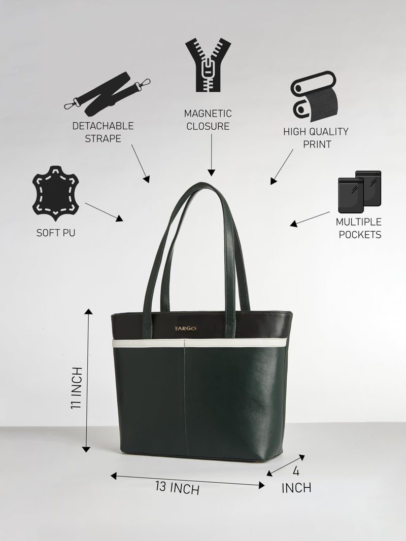 Fargo Stride Green Tote Bag for Women | Spacious Vegan Leather Shoulder Bag with YKK Zipper | Large Handbag for Office, College, Casual Use | Made in India - Image 2