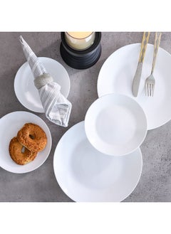 DANUBE HOME Aria 12-Piece Dinner Opal Dinner Set Opalware Dining Set Plates And Bowls Durable Soup Bowls For Home Kitchen Dining - White  - Image 1