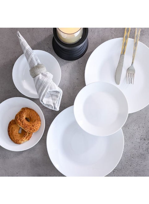Aria 12-Piece Dinner Opal Dinner Set Opalware Dining Set Plates And Bowls Durable Soup Bowls For Home Kitchen Dining - White