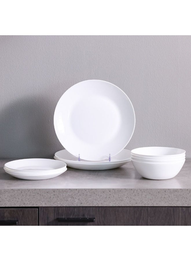 DANUBE HOME Aria 12-Piece Dinner Opal Dinner Set Opalware Dining Set Plates And Bowls Durable Soup Bowls For Home Kitchen Dining - White  - Image 4