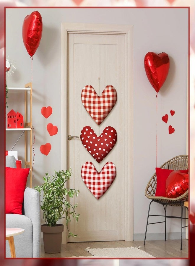 Vertintong 3 Pcs Large Valentine's Day Heart Ornaments for Front Door Rustic Heart Shape Red 3D Fabric Ornaments Hanging Decoration for Valentine's Day Weddings Party Door Wall Decor - Image 4