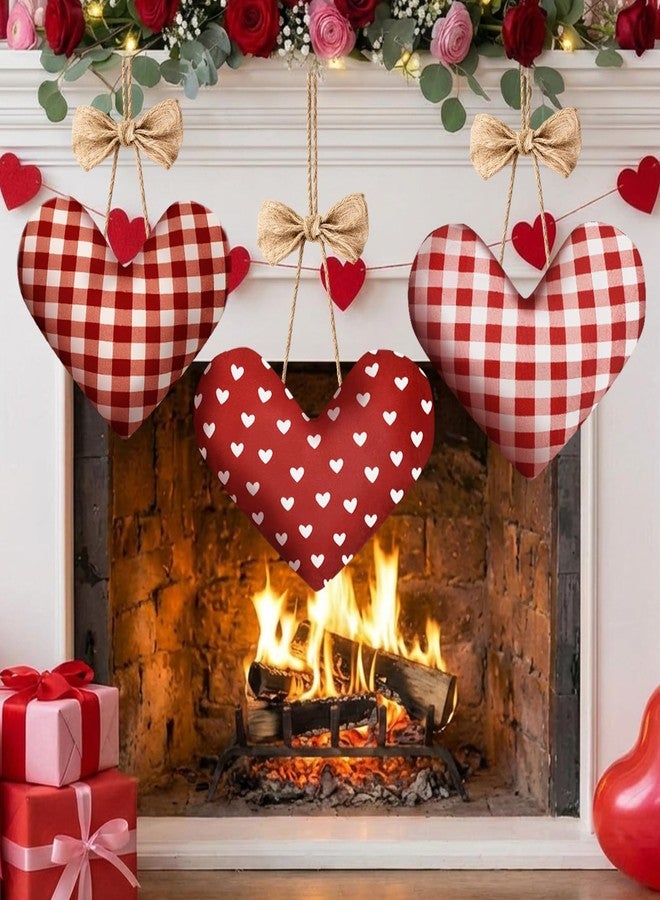 Vertintong 3 Pcs Large Valentine's Day Heart Ornaments for Front Door Rustic Heart Shape Red 3D Fabric Ornaments Hanging Decoration for Valentine's Day Weddings Party Door Wall Decor - Image 1