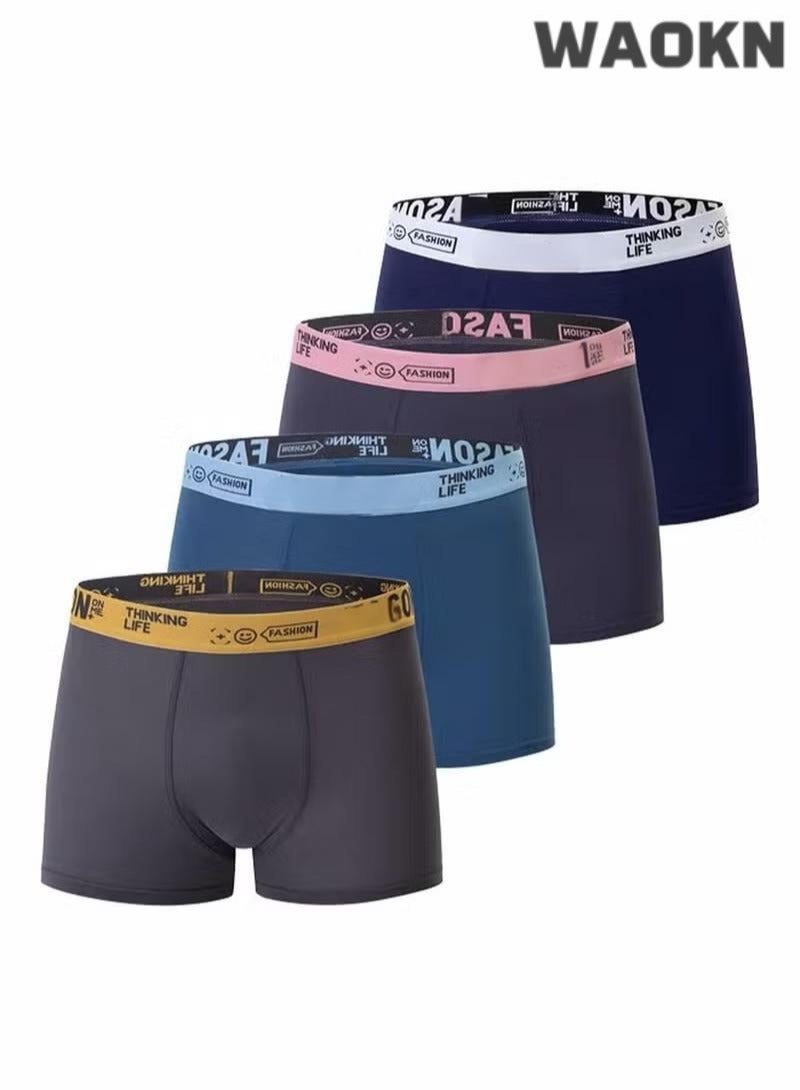 دبليو أيه أو كي أن مجموعة من 4 قطع من بوكسرات وشورتات رجالية أنيقة، مصنوعة من القطن المرن المسامي، ماصة للرطوبة، بتصميم عصري، بخصر منخفض، مريحة وعصرية، مضادة للاحتكاك، مصنوعة من القطن المرن المسامي، ماصة للرطوبة. - Image 2