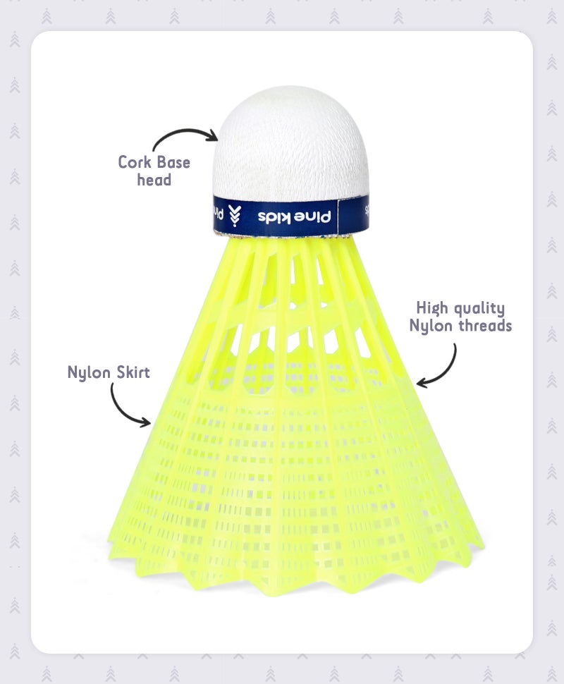 Pine Kids Nylon Shuttle Pack of 6 - Durable Indoor/Outdoor Badminton Equipment for Children, High Visibility Yellow Feathered, 5+ Years - Image 3