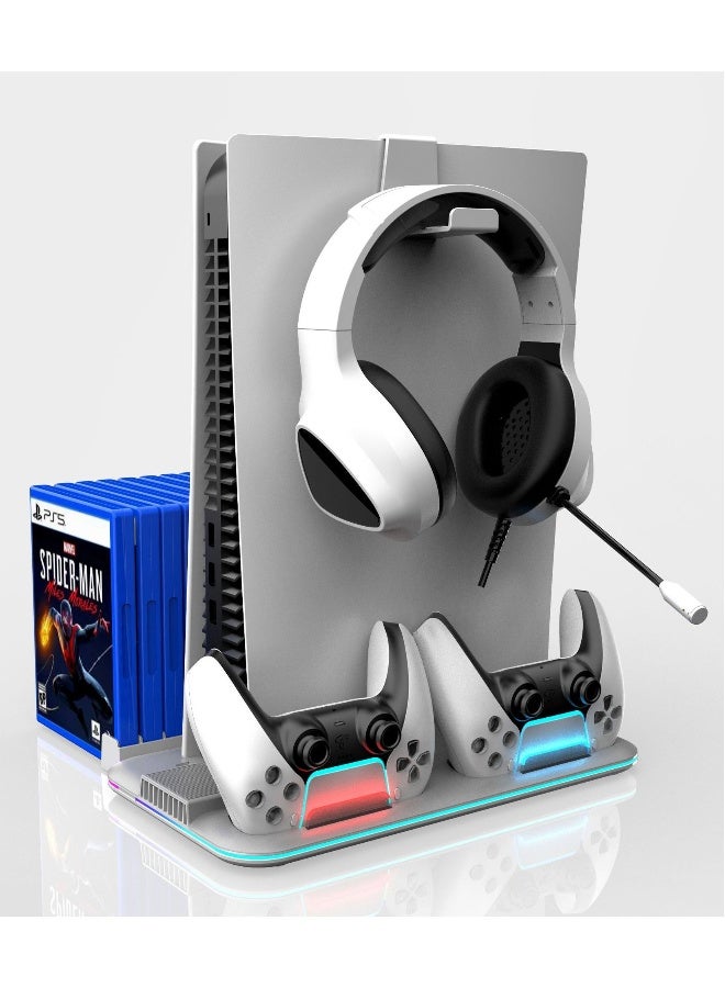 Topleo PS5 Stand and PS5 Silm Cooling Station with Dual Controller Charging Station, PS5 Accessories Incl. Controller Charger, Cooling fan, Headset holder (Fit 2023 PS5 -Fat-normal Versions) - Image 1