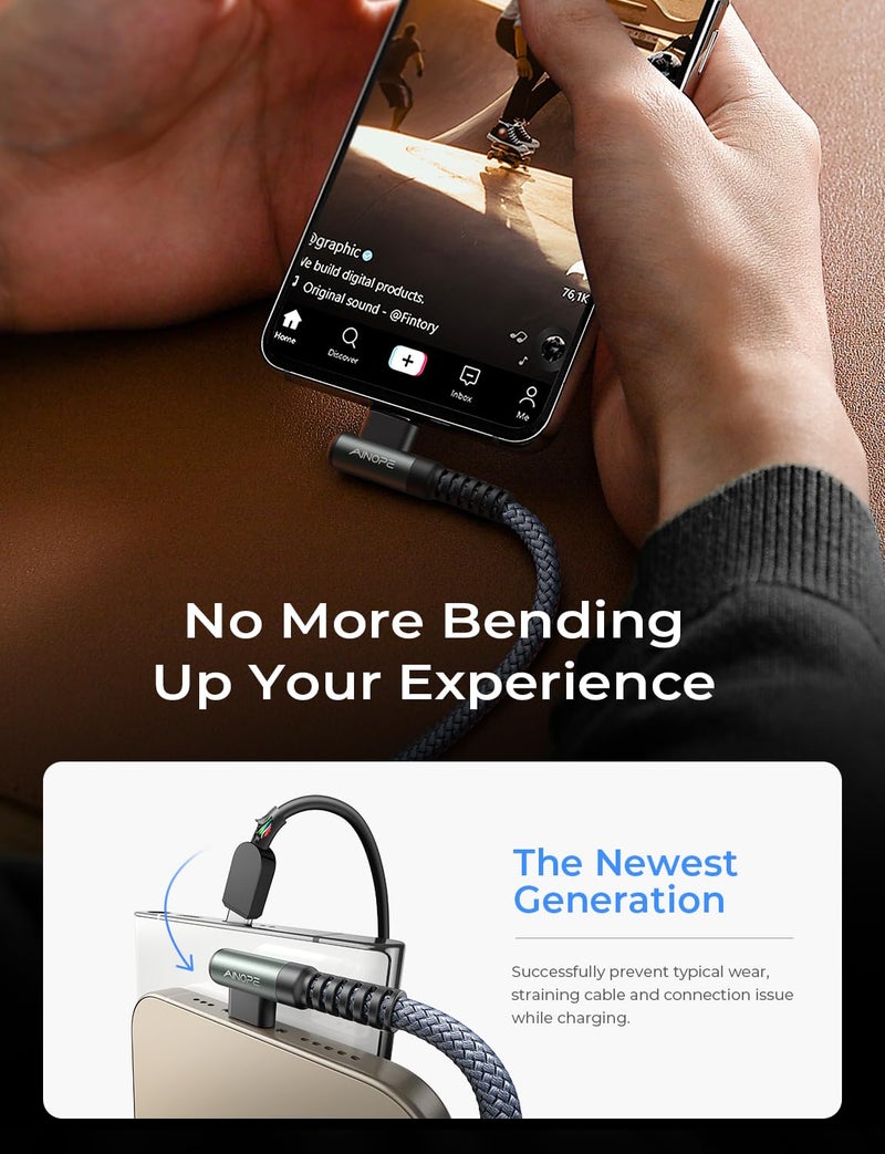 AINOPE USB C to USB C Cable 10FT 2Pack 60W Type C Cable Righe Angle for iPhone 16 Pro Max Charger Fast Charging Long Charger Cord Cable 10FT Compatible with iPhone 16 MacBook iPad Pro Airpods Pixel - Image 4