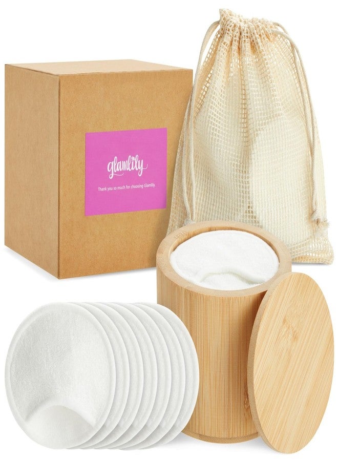 Glamlily Reusable Cotton Pads for Face Makeup Removal with Bamboo Holder and Mesh Storage Bag (White) 16 Pack - Image 1