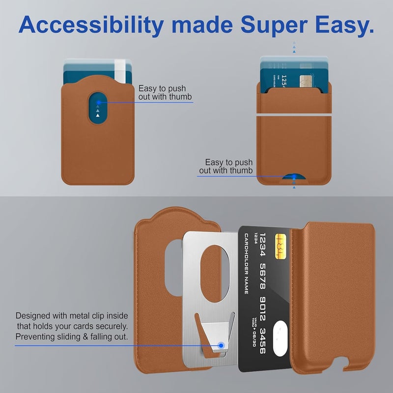 ZAPCASE محفظة ماغسيف، حامل بطاقات، محفظة مغناطيسية لآيفون | متوافقة مع جميع حالات ماغسيف | جلد نباتي | بني - Image 4