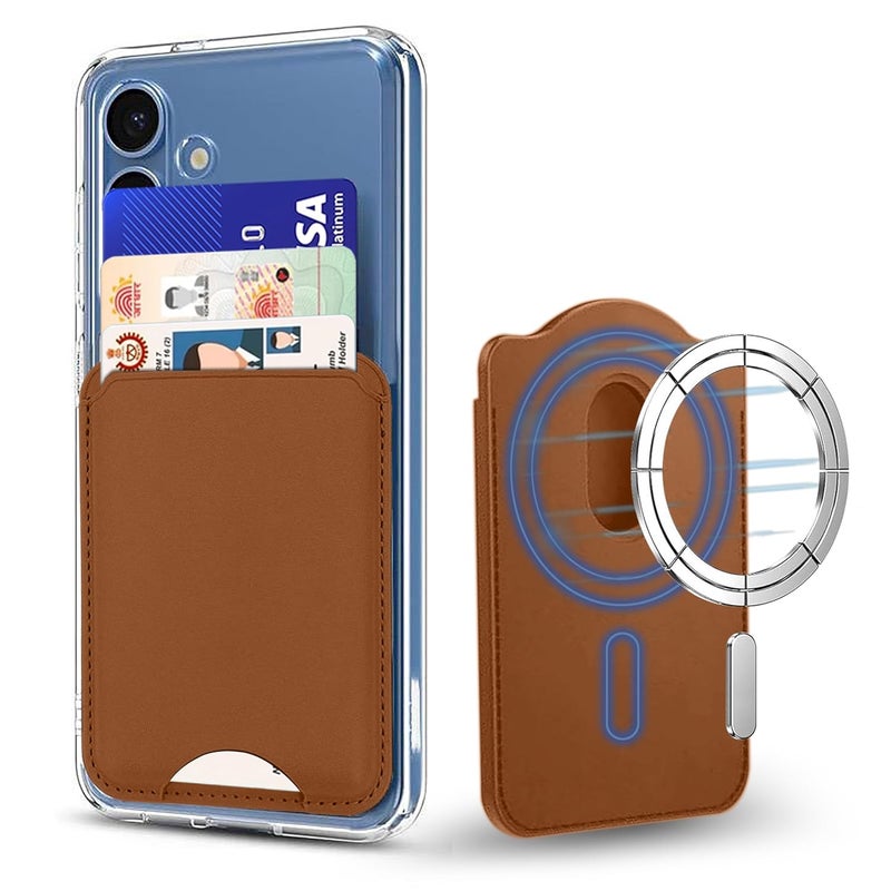 ZAPCASE محفظة ماغسيف، حامل بطاقات، محفظة مغناطيسية لآيفون | متوافقة مع جميع حالات ماغسيف | جلد نباتي | بني - Image 1