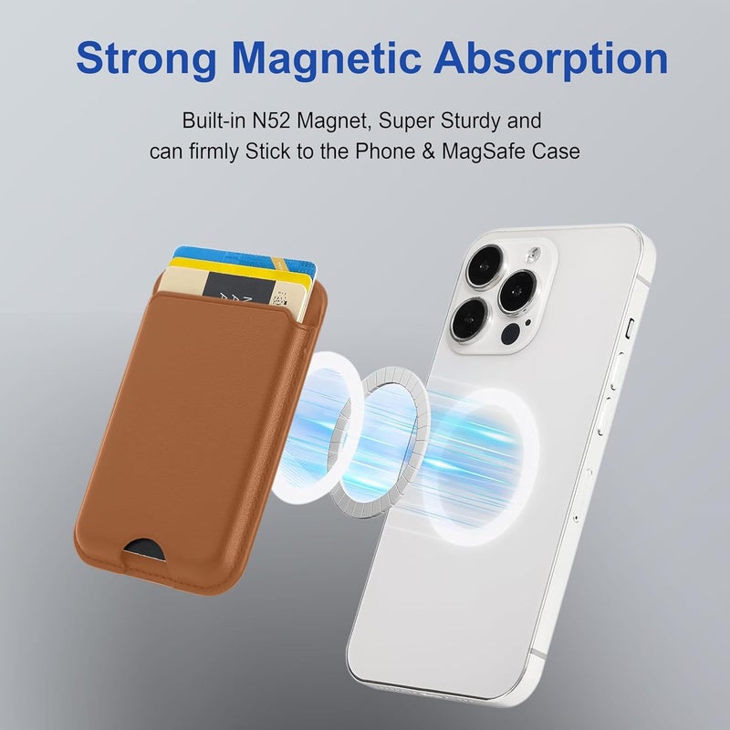 ZAPCASE محفظة ماغسيف، حامل بطاقات، محفظة مغناطيسية لآيفون | متوافقة مع جميع حالات ماغسيف | جلد نباتي | بني - Image 5