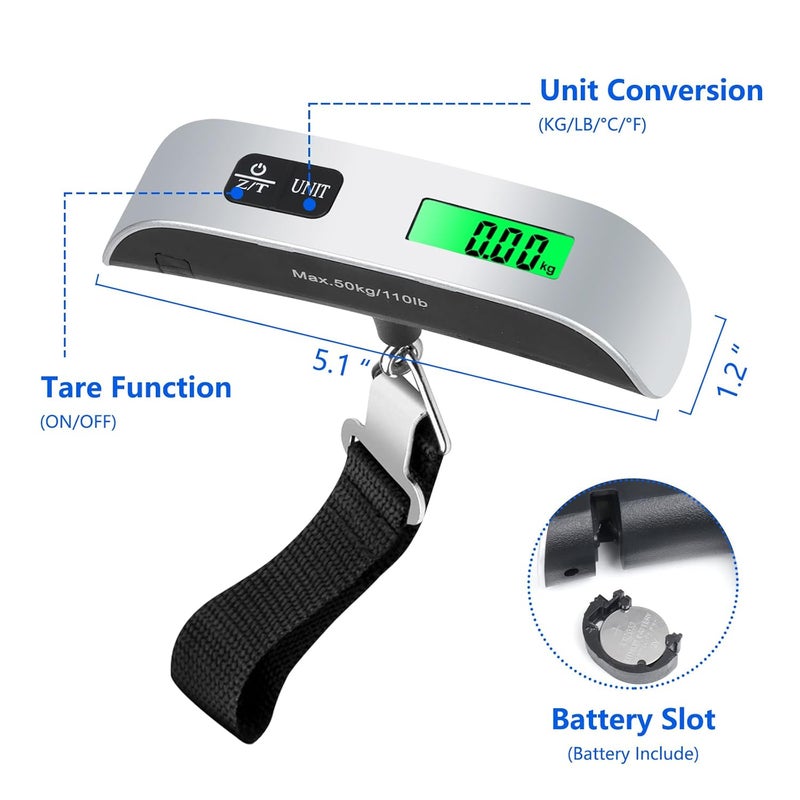 VIGIND Digital Luggage Scale, Portable Handheld Baggage Electronic Scale, Suitcase Scale with Temperature Sensor and 110 Pound Capacity Hanging Luggage Weight Scale for Travel - Battery Included - Image 2