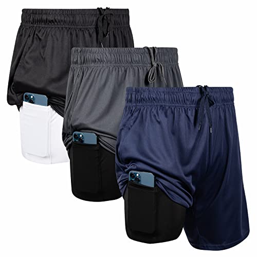 Ultra Performance 3 Pack Mens 2 in 1 Athletic Running Shorts 7 inch Inseam Workout Gym Compression Shorts for Men - Image 1