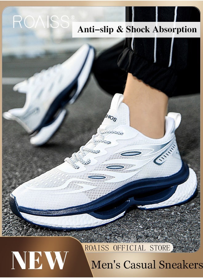 رويس أحذية رياضية أنيقة للرجال، خفيفة الوزن وجيدة التهوية، برباط مانع للانزلاق، ماصة للصدمات مع بطانة ناعمة، مناسبة للارتداء اليومي والأنشطة الخارجية، لون أبيض - Image 1