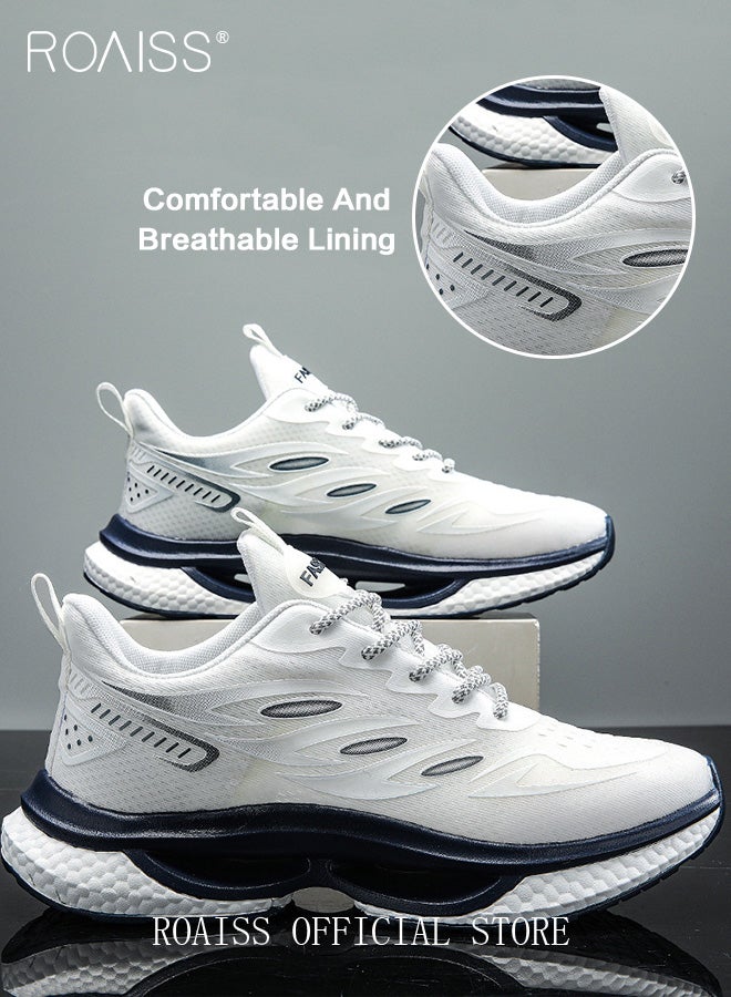 رويس أحذية رياضية أنيقة للرجال، خفيفة الوزن وجيدة التهوية، برباط مانع للانزلاق، ماصة للصدمات مع بطانة ناعمة، مناسبة للارتداء اليومي والأنشطة الخارجية، لون أبيض - Image 4