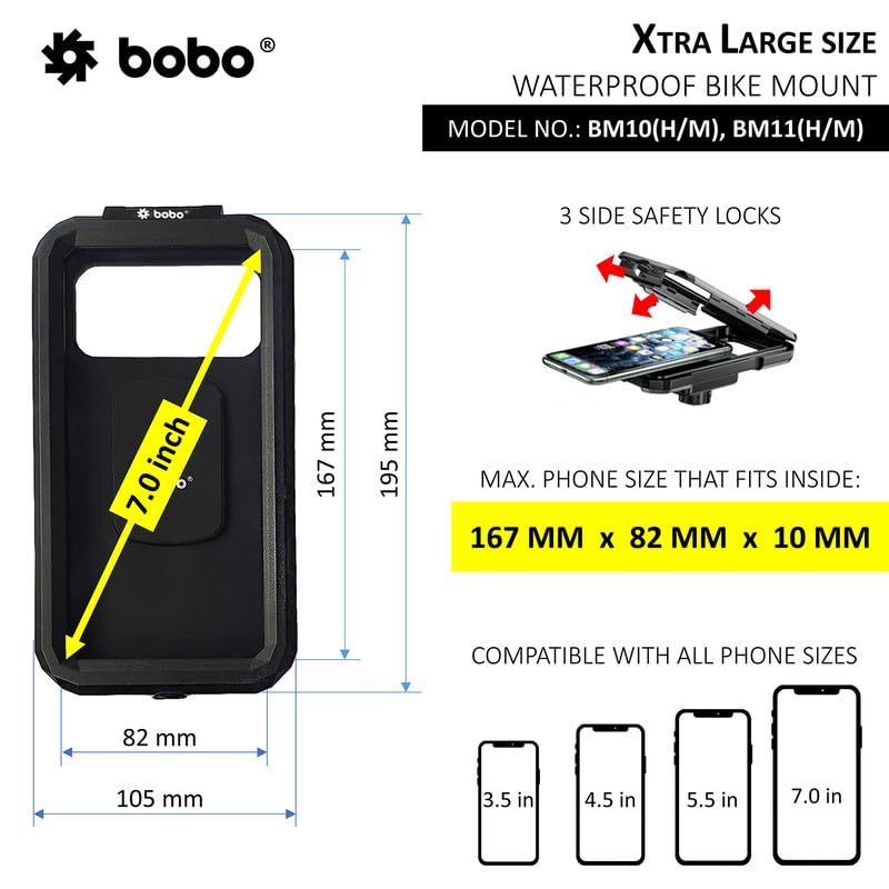 Bobo BM10H Handlebar Mount Fully Waterproof Bike/Motorcycle/Scooter Mobile Phone Holder Mount, Ideal for Maps and GPS Navigation (Black) - Image 2