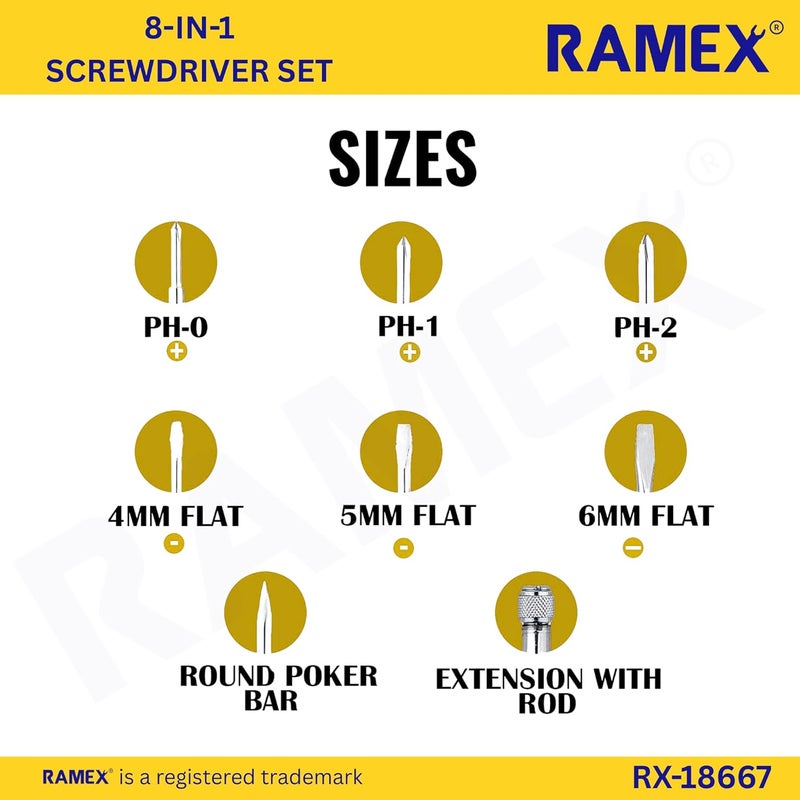 Ramex screwdriver set, screwdriver set tools kit, screwdrivers tools 8 Pieces set with box standard screwdriver set (Pack of 8) - Image 3