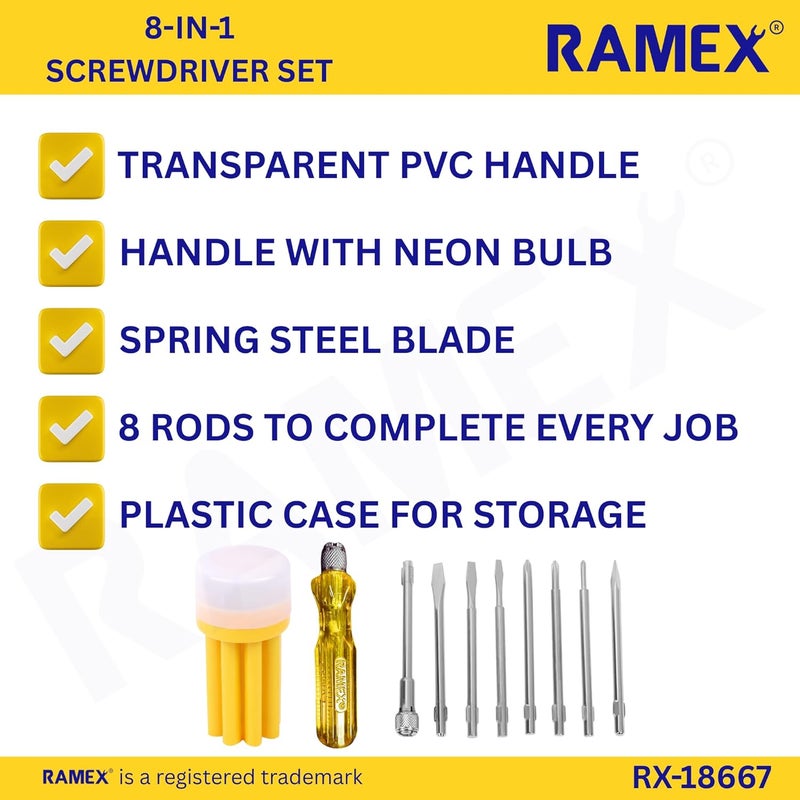 Ramex screwdriver set, screwdriver set tools kit, screwdrivers tools 8 Pieces set with box standard screwdriver set (Pack of 8) - Image 2