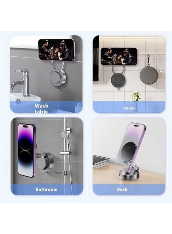 Foldable Magnetic Phone Holder with N54 Vacuum Suction Base - 360° Rotation, Universal Car & Desktop Mount (Gunmetal) - Image 4