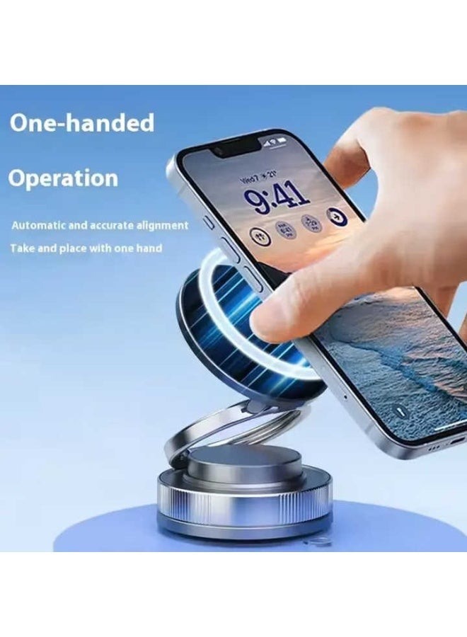 Foldable Magnetic Phone Holder with N54 Vacuum Suction Base - 360° Rotation, Universal Car & Desktop Mount (Gunmetal) - Image 1
